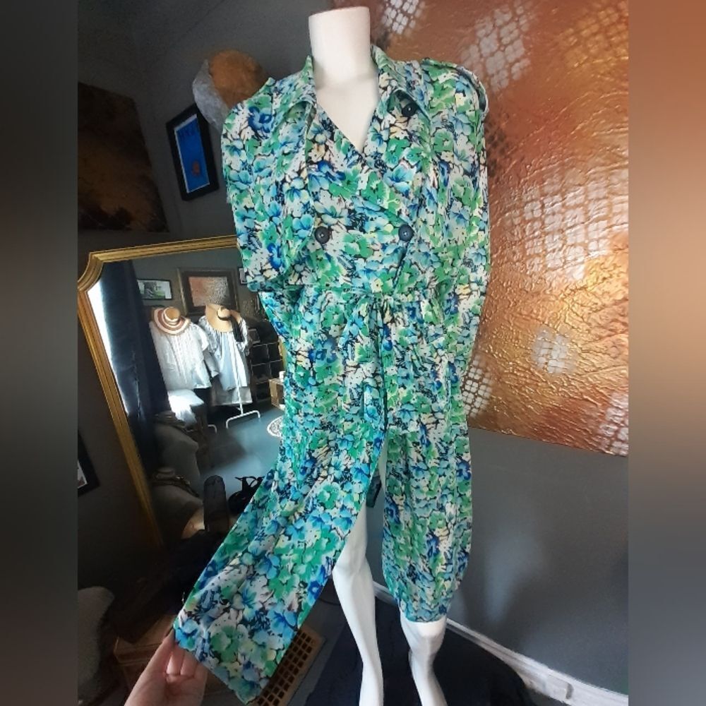 Semi Sheer Floral Mid Length Trench Coat